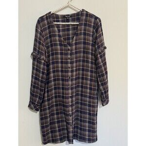 Madewell Plaid Ruffle Mini Dress Sz XS Button Front Academia Preppy Navy